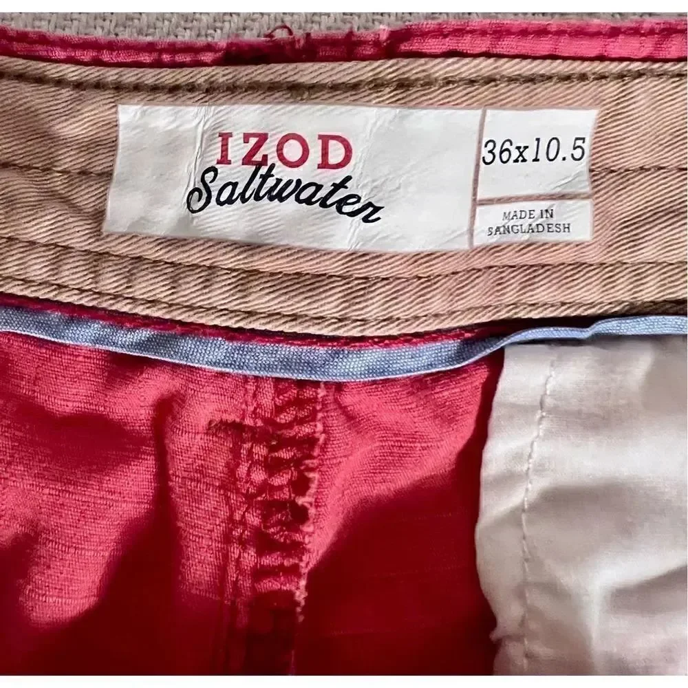 Izod Saltwater Cargo Shorts Mens 36 X 10.5 Salmon Cotton Ripstop
